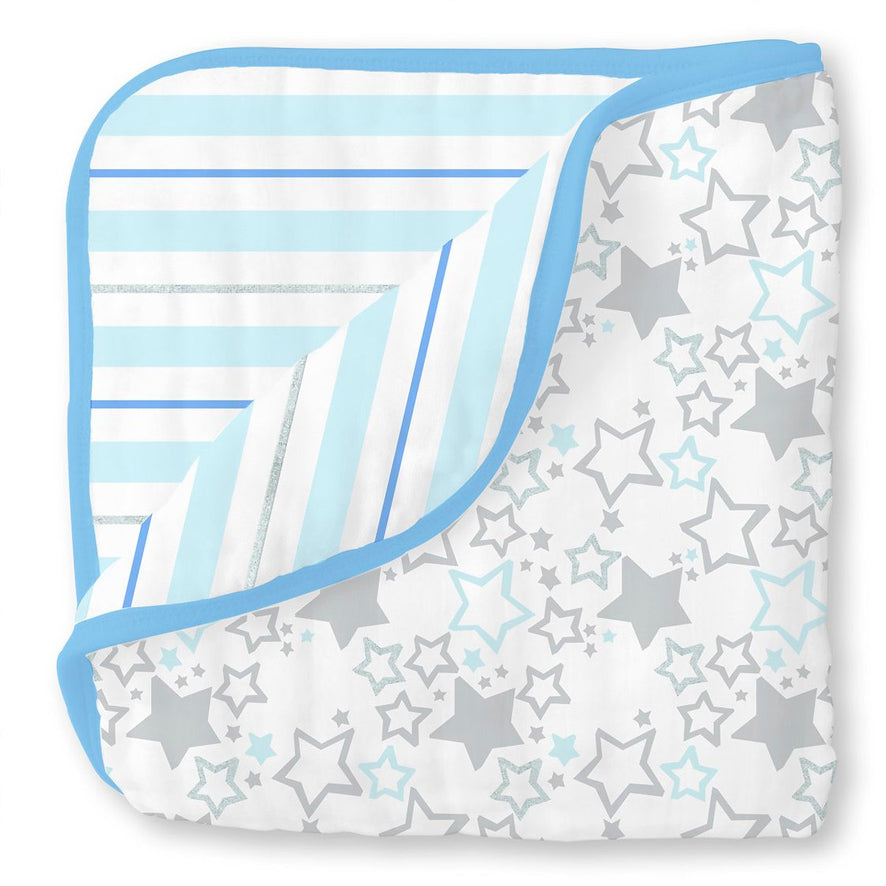 Muslin luxe blanket with blue stripes and stars