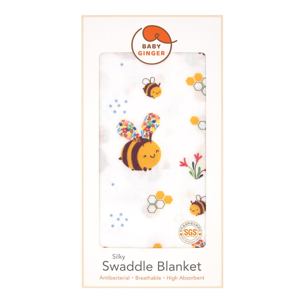 蜜蜂樂園絲滑竹纖維/棉質嬰兒包巾
