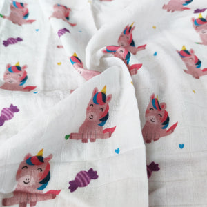 獨角獸仙境絲滑竹纖維/棉質嬰兒包巾