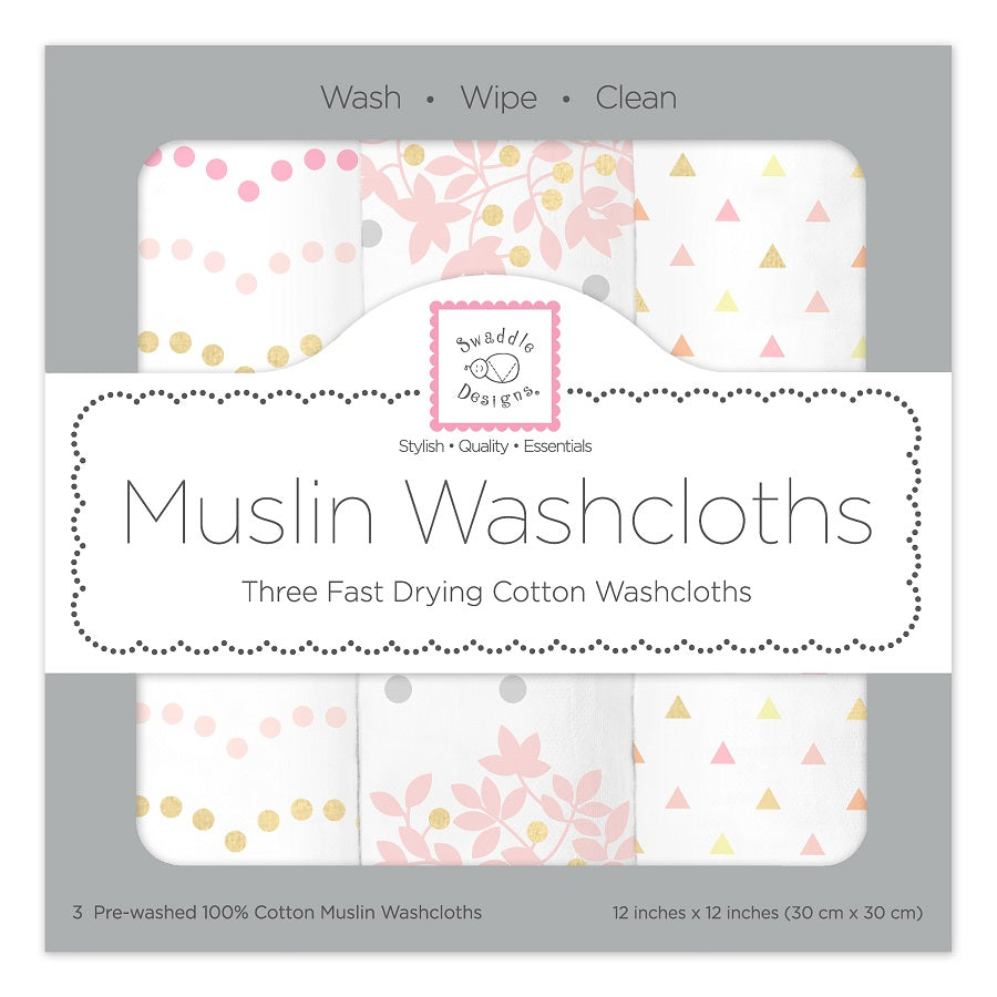 Muslin Washcloths - Heavenly Floral Shimmer (Set of 3) (5687567417496)